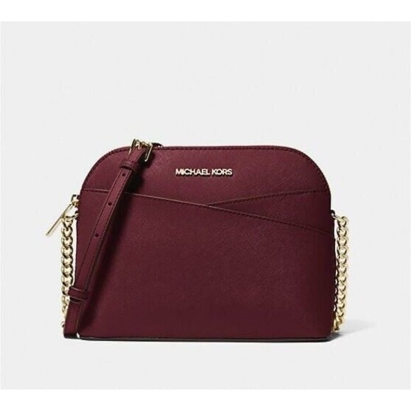 New Michael Kors Jet Set Travel Medium Dome Crossbody Saffiano Leather Oxblood - Picture 1 of 3